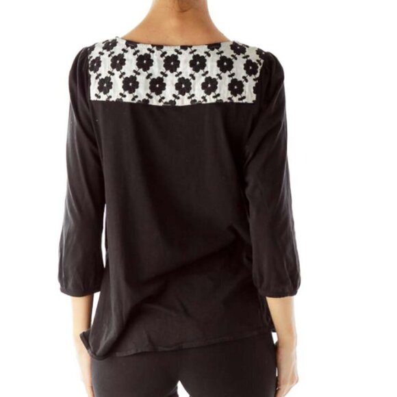 Deletta Black Cream Embroidered Peasant Top - Picture 3 of 3